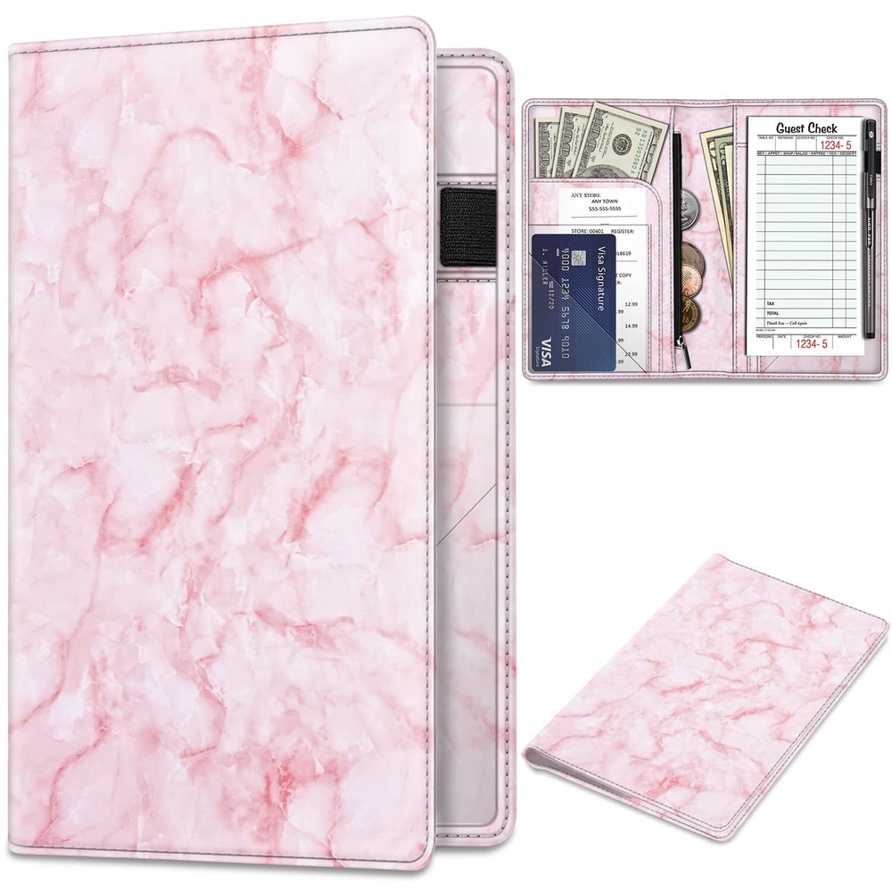 Server Book PU Leather Book Organizer Wallet Zipper Pocket for Waitress Waiters