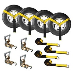 4 Sets 2″ x 10′ Ratchet w/Finger J Hook Wheel Lift Lasso Strap Tow Truck Towing