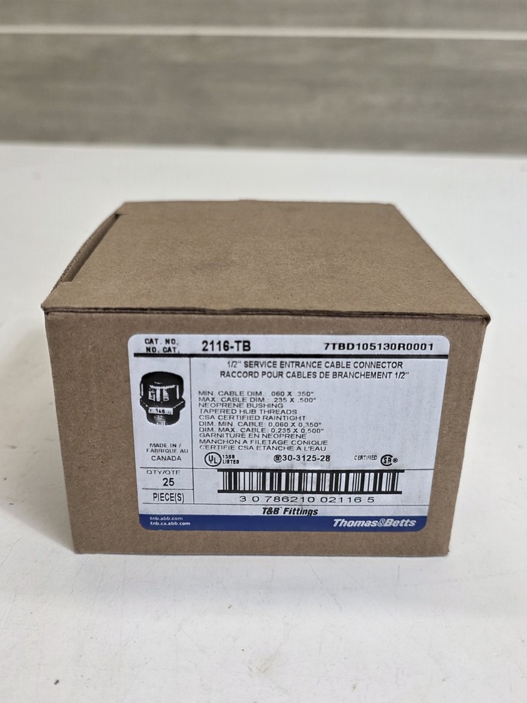 Thomas&Betts 2116-TB 1/2 Service Entrance Cable Connector Box Of 25