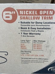 Lot of 1 Lithonia Lighting 6″ Nickel Open Shallow Trim CO1BN Recessed Ceiling