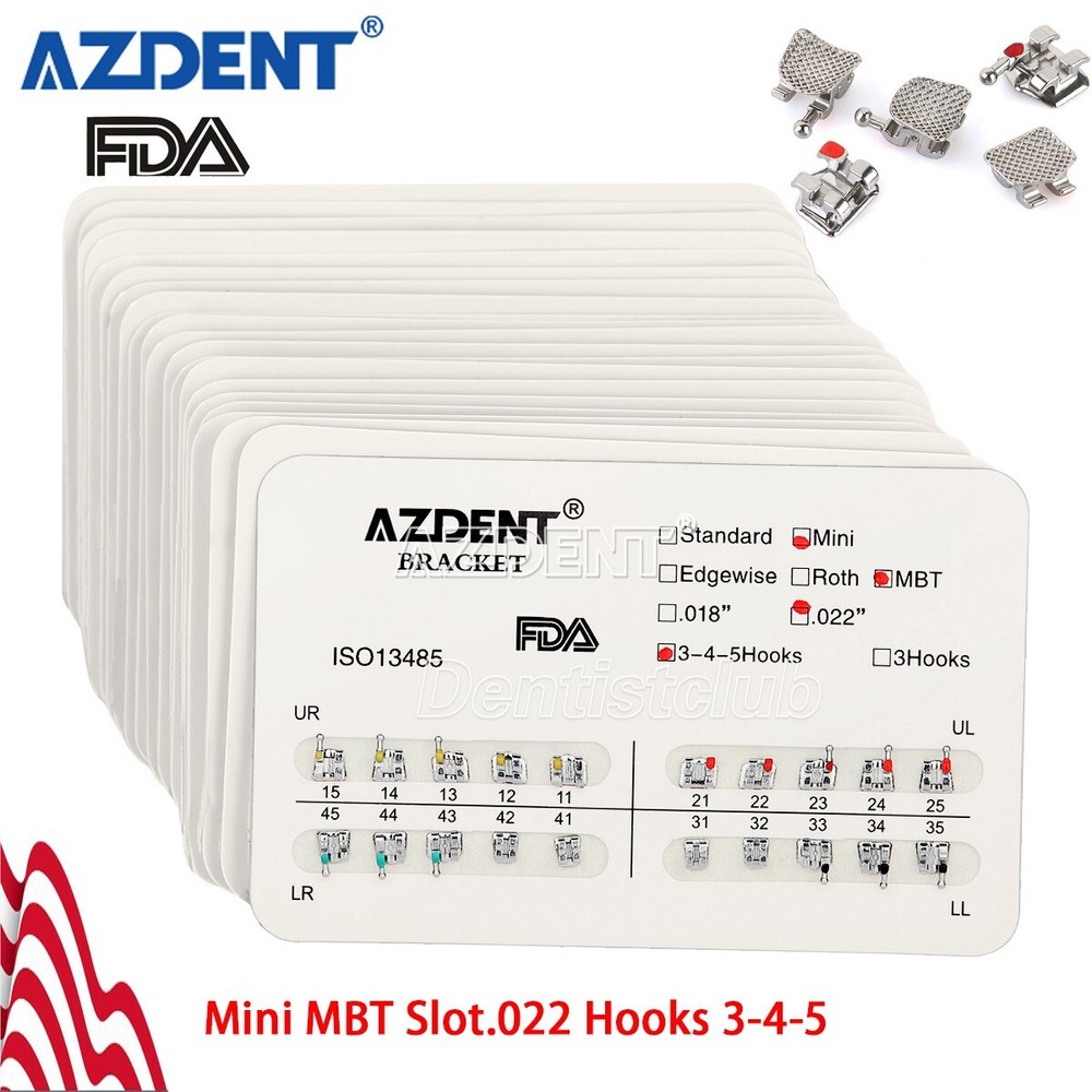 AZDENT Dental Orthodontic Brackets Braces Metal Mini MBT 022 Hooks 345 Mesh Base
