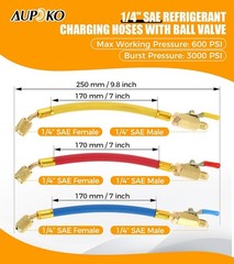 Color-Coded Heavy-Duty Refrigeration Hoses with 1/4″ Ball Valve – 600 Psi Max
