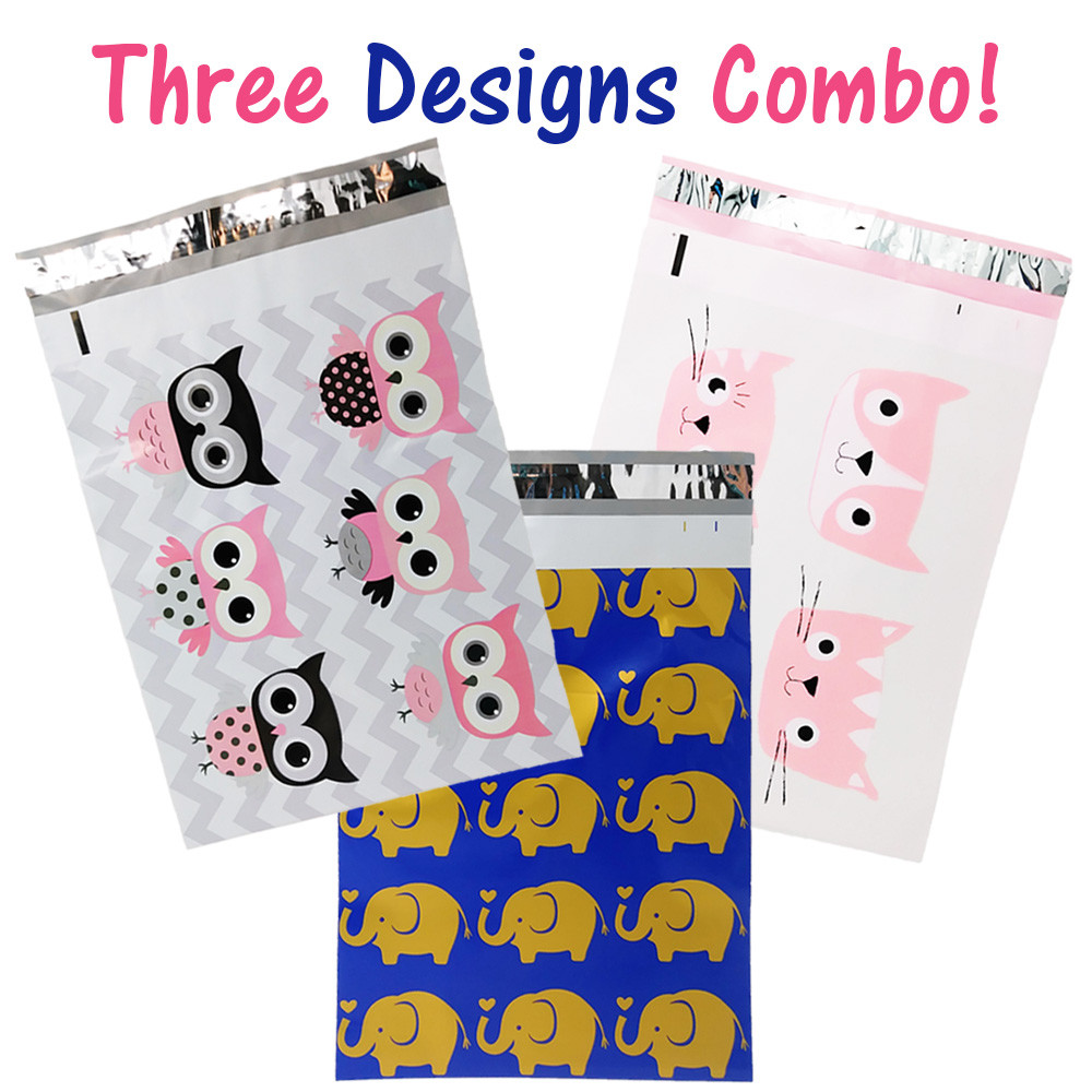 10×13″ Designer Owls, Cat’s Poly Mailers Combo Pack, Quality Shipping Envelopes!