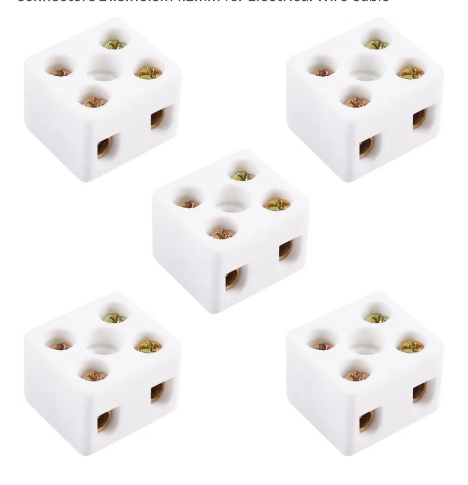 Ceramic Terminal Block High Temperature 21.5×19.5×14.2mm 500V 10 Amp 2-way 5 pcs