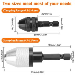 2Pcs 1/4″ Inch Hex Shank Keyless Drill Bit Chuck Quick Change Adapter Converter