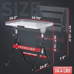 Foldable Welding Table on Wheels, 20×30 Inch Adjustable Height, 400lb Capacity