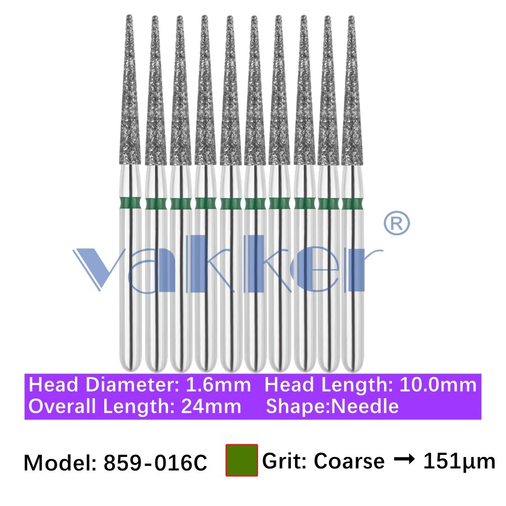 10pc Dental 859-016C Diamond Burs FG Coarse Grit Needle Shape Friction Grip Bur
