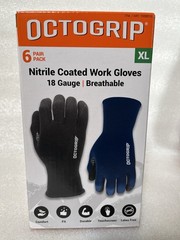 Octogrip Nitrile Coated Work Gloves Extra Large 18 Gauge Breathable 6 Pairs