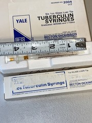 (6) Becton-Dickinson Yale 1cc glass Luer tip tuberculin syringes