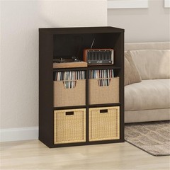 Pemberly Row 5 Cube Vinyl Record Media Storage Organizer in Dark Oak Finish