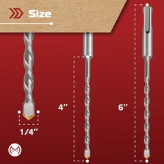 10Pcs 1/4 Inch x 6 Inch SDS Plus Hammer Drill Bit, Masonry Drill Bit, Carbide…