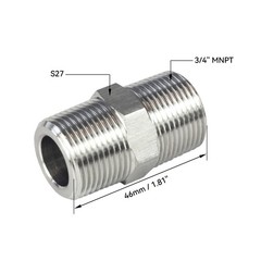 3/4″ NPT Male x 3/4″ NPT Male Hex Nipple Pipe Adapter Stainless Steel 304