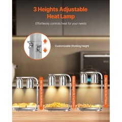 Commercial Food Heat Lamp with 500W Bulbs for Food Restaurant Kitchen