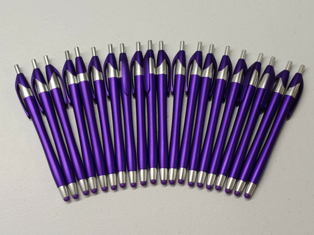 30ct Lot Misprint Retractable Click Pens w/Stylus: PURPLE: Javalina / Slimster