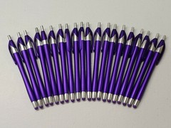 30ct Lot Misprint Retractable Click Pens w/Stylus: PURPLE: Javalina / Slimster