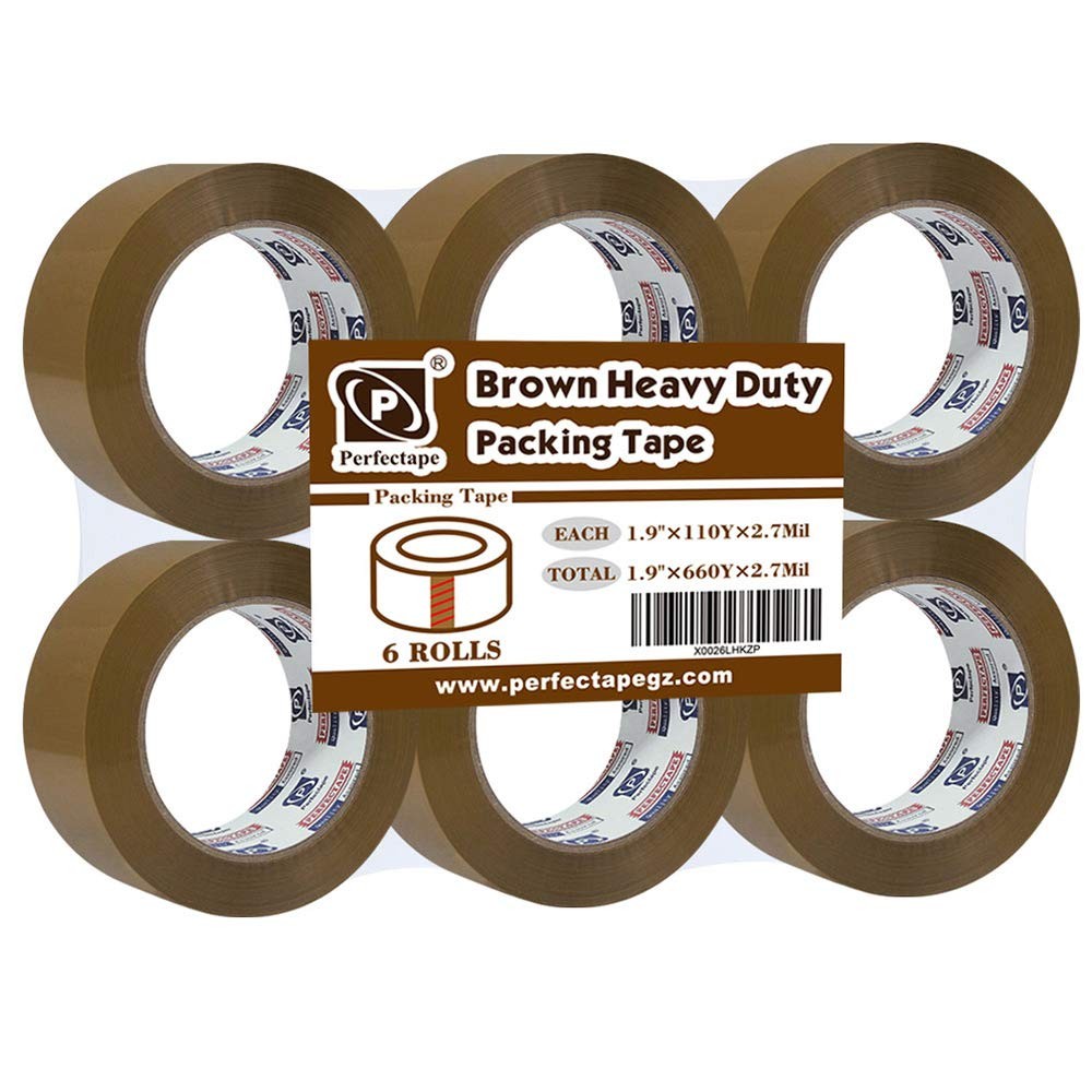 Heavy Duty Brown Packing Tape 6 Rolls, Total 600 Meters, 2.7 mil, 1.88 in x 100m