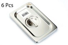 [6 Pack] 1/9 Size 25 Gauge NSF Steam Table Pan Food Pan Cover Stainless Steel