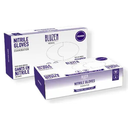 Bluzen MNIT103-S Extra-Strength Exam Grade Nitrile Gloves 5.9mil PF Blue S Box o