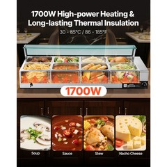 Uimoso Commercial Food Warmer 8-Pan 1700W Buffet Bain Marie with Glass Lid
