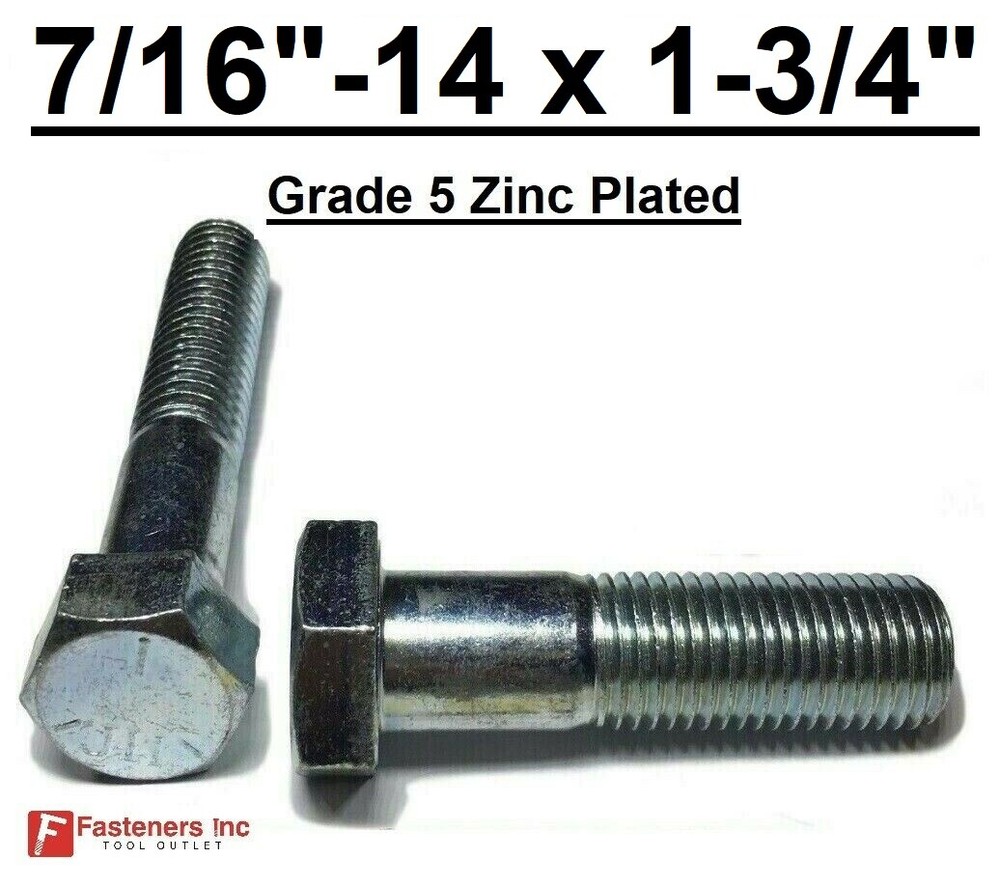 7/16-14 x 1-3/4″ (PT) Hex Bolt Zinc Plated Grade 5 Cap Screw Coarse Thread