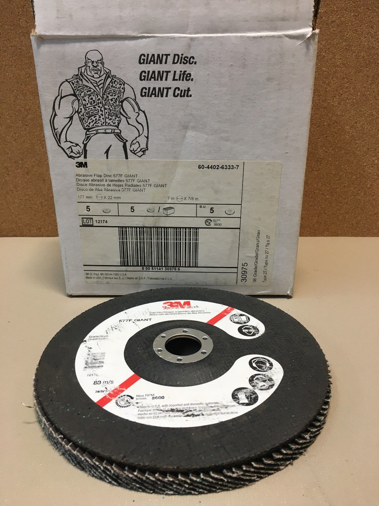 5 Count Box 3M Giant 36 Grade 7 in x 7/8 in 577F Abrasive Flap Disc T27