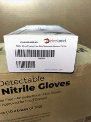 Case of 1000 Detectaglove Nitrile Gloves Size M/8 Latex & Powder Free 05/2027
