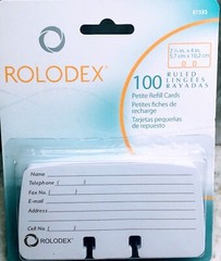 Ship N 24 Hours. New-Rolodex Petite Refill Card:100 Pack. 2 1/4 in. X 4 in.