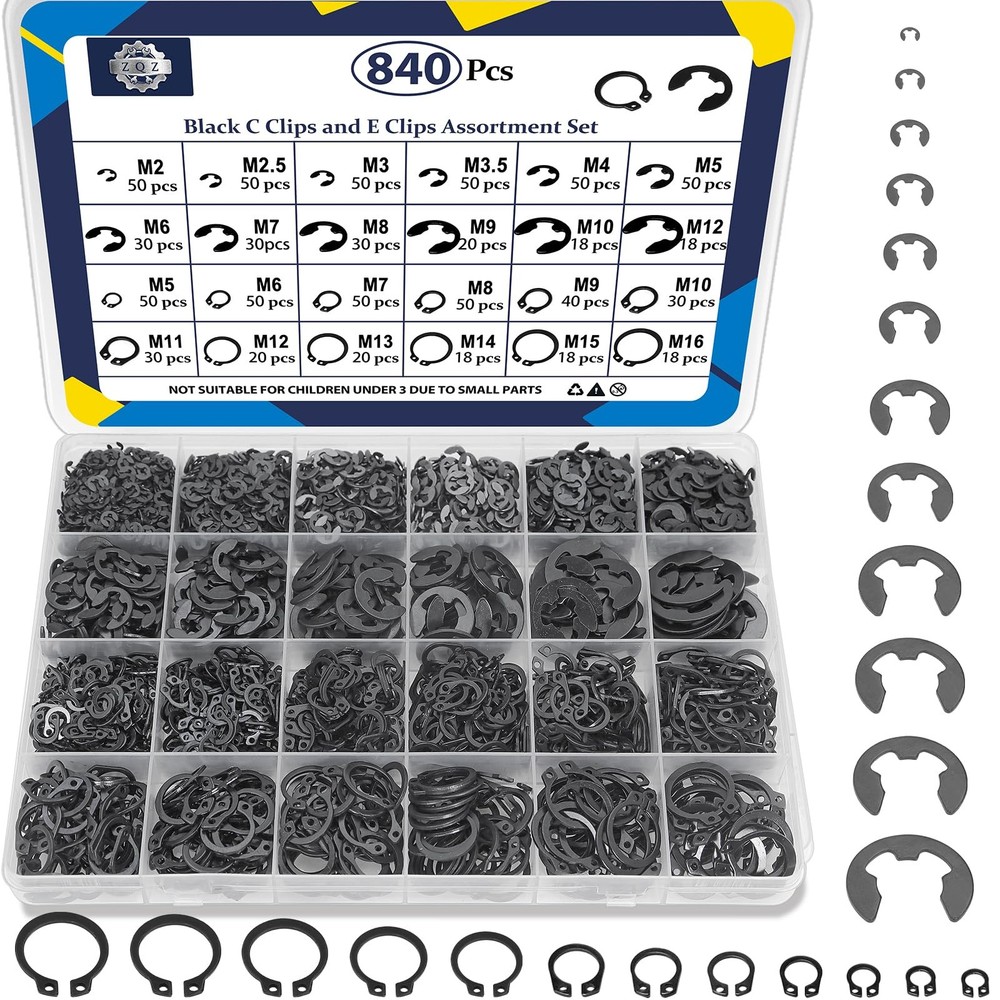 840Pcs C Clips Assortment M5M16 and E Clips Assortment Set 2.0mm12mm, Externa…