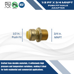 10 ) 1/2″ PUSH FIT X 3/4″ MNPT MALE THREADED ADAPTER – LEAD FREE