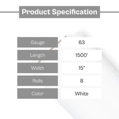 Cast Narrow Banding Stretch Wrap Cling 15″ x 1500 ft 8 Rolls Dark White Film