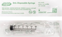 AHS 3ml 3cc Luer Slip Syringe, Sterile, 100/Box, Syringe Only No Needle
