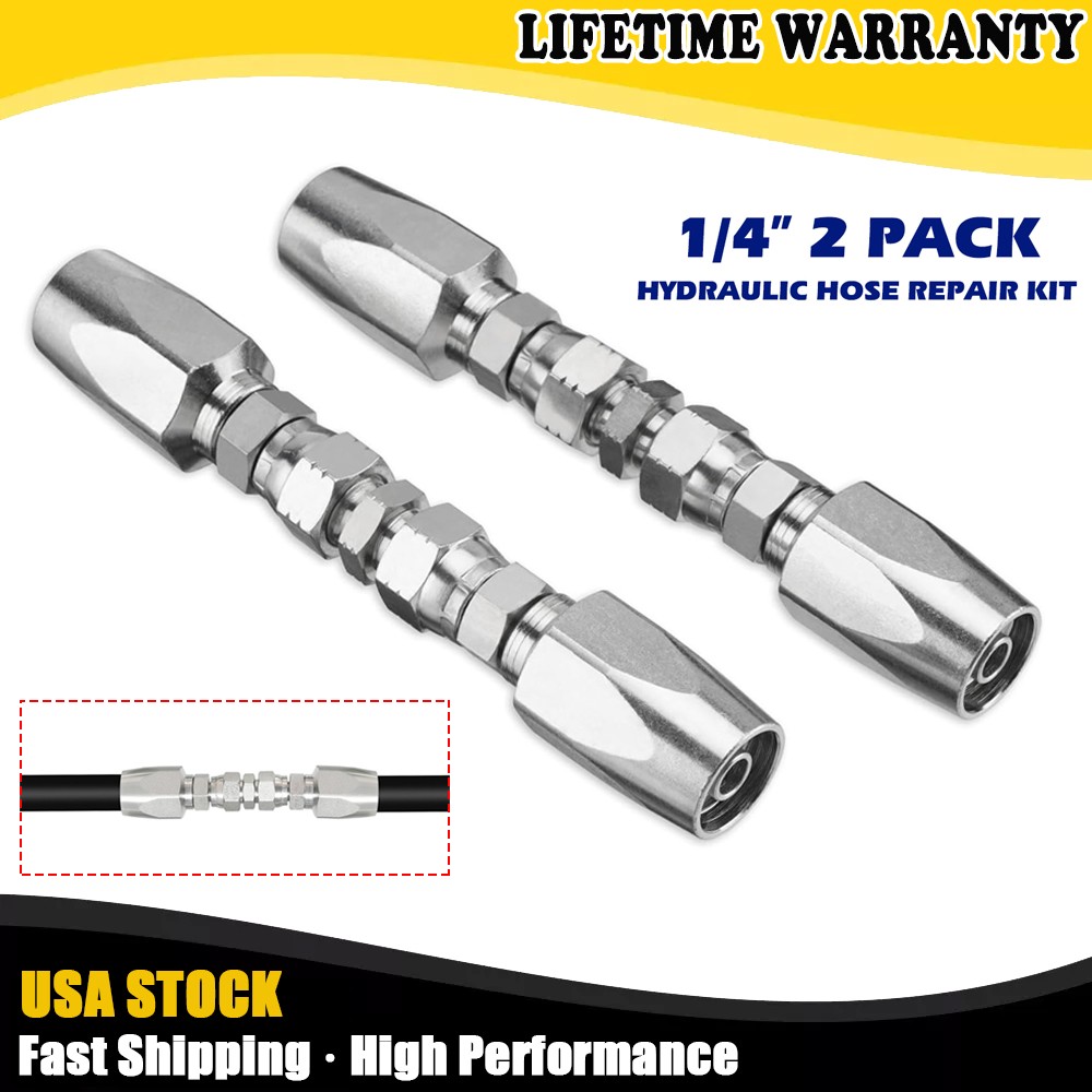 2 Hydraulic Hose Repair Kits – 1/4 ID 2-Wire Hose Reusable Field Repair Fitting