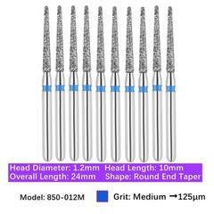 Vakker Dental Round End Taper FG Diamond Burs 850-012M Medium Grit 10/pk