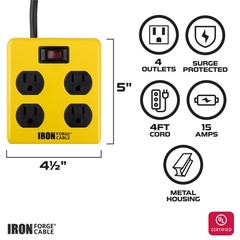 4 Outlet Surge Protector With A Built In Circuit Breaker And A 4ft Lead