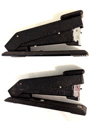 2 Vintage Bostitch Textured Black Metal Staplers Made in USA