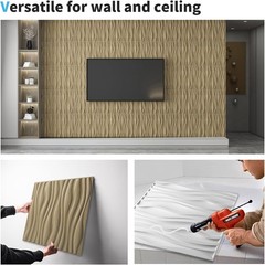 PVC Wave Board Textured 3D Wall Panels Walnut 19.7×19.7″ 12 Pack