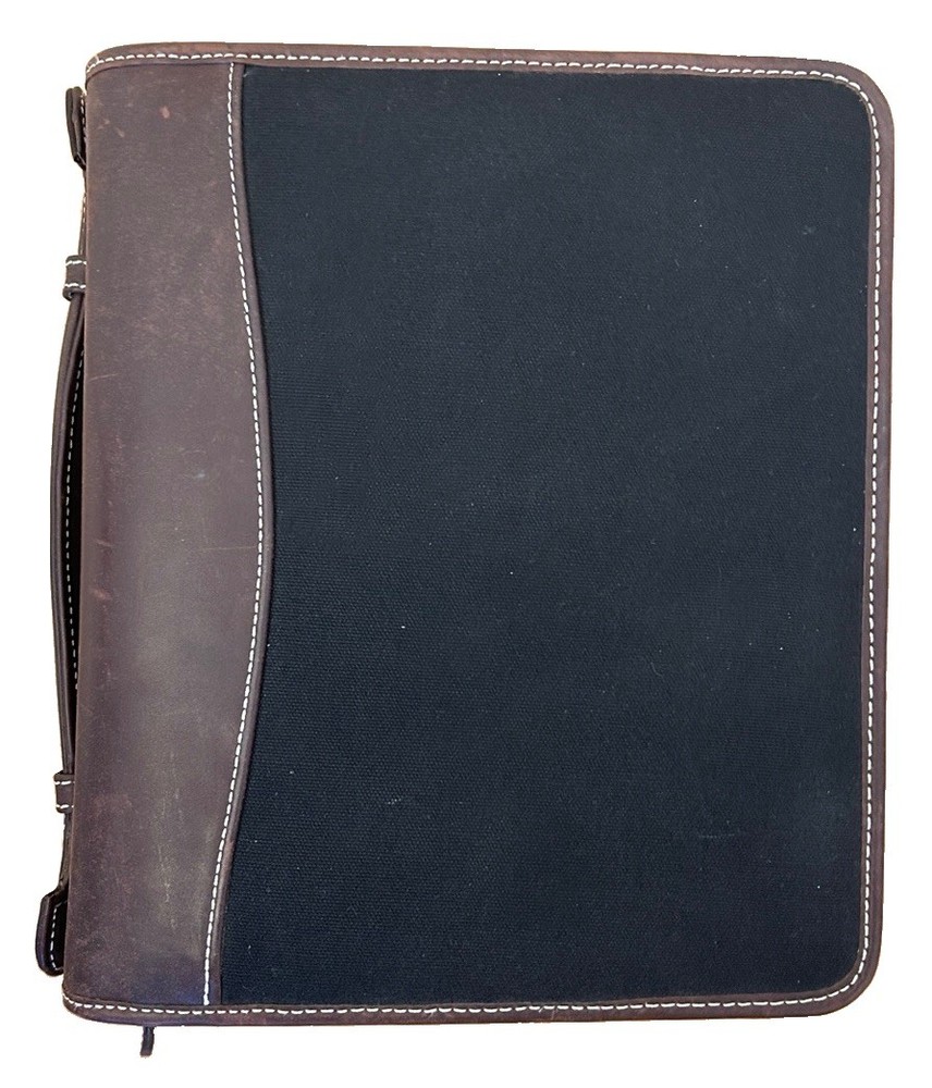 Franklin Covey 7 Ring Brown Leather and Cloth Zip Binder CL 12215 inserts