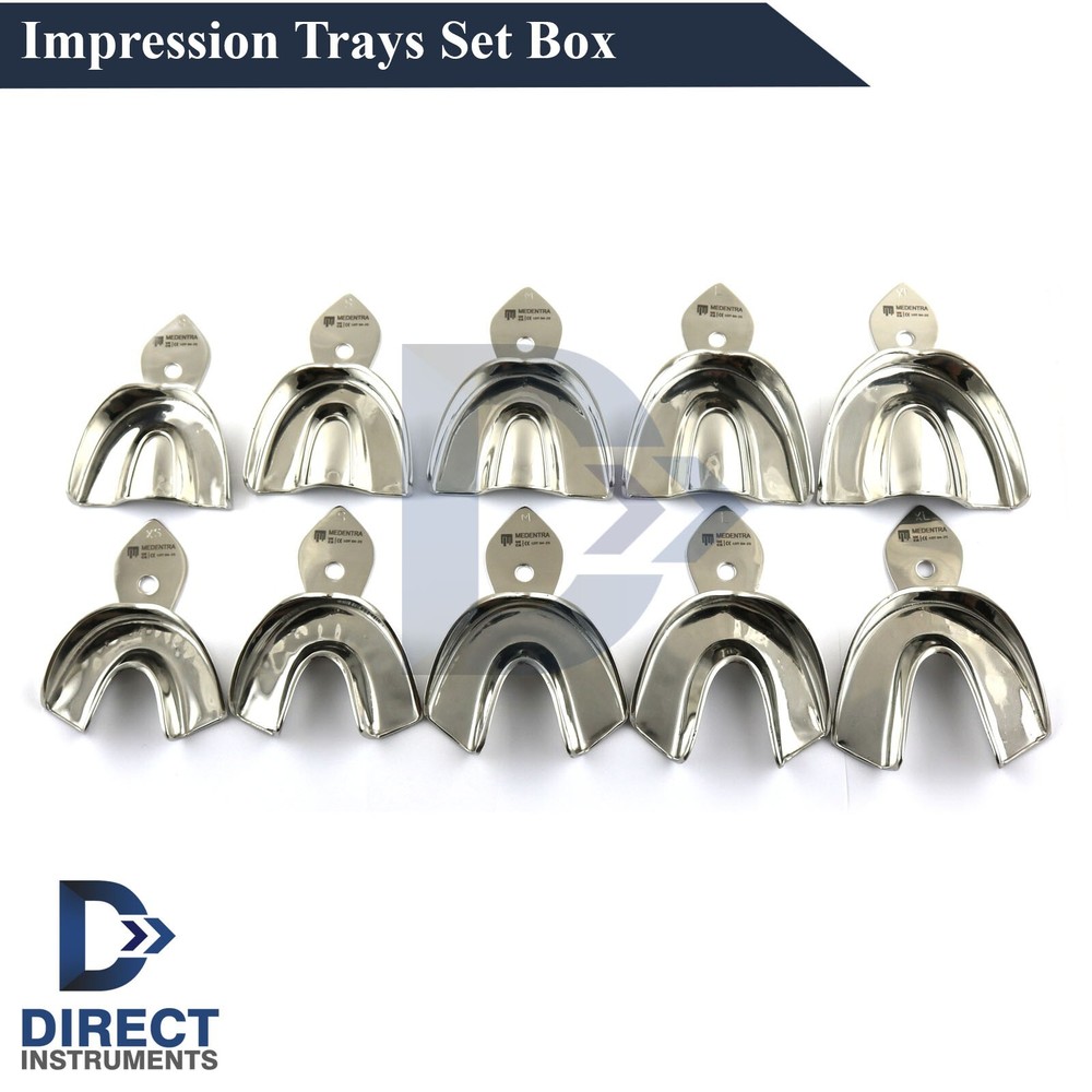 Dental Autoclavable Metal Impression Trays Set Box Upper Lower XS, S, M, L, XL