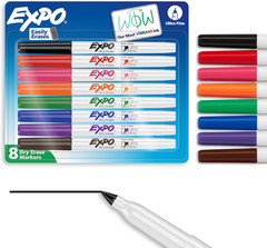 EXPO Dry Erase Markers, Low Odor Ink, Assorted Colors, Ultra Fine Tip, 8 Count –