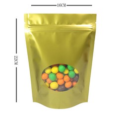 Smell-Proof Glossy Gold Stand-Up Zip Seal Pouch w/ Window in Many QTY (6.3×8.7″)