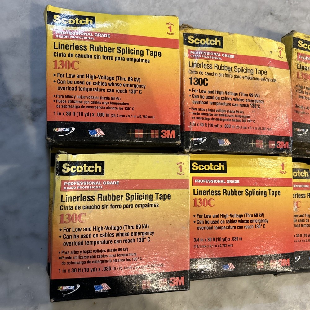 Scotch 130C Linerless Rubber Splicing Tape, 3/4” x 30 ft – Lot of 20 Rolls