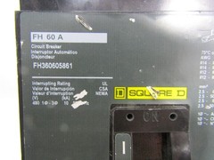 Square D FH360605861 60 Amp 600V I-Line Circuit Breaker 60A 3-Pole FH36060 FH60A