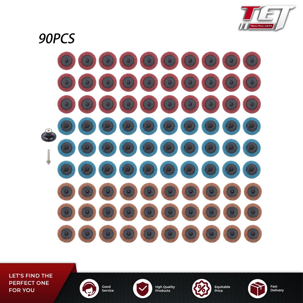 2 Inch Fine Medium and Coarse Quick Change Torque Sanding Discs Set – 90 Pack