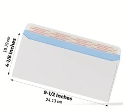 Self Sealing Letter Envelopes 250 #10 Security Business Peel Strip White Mail