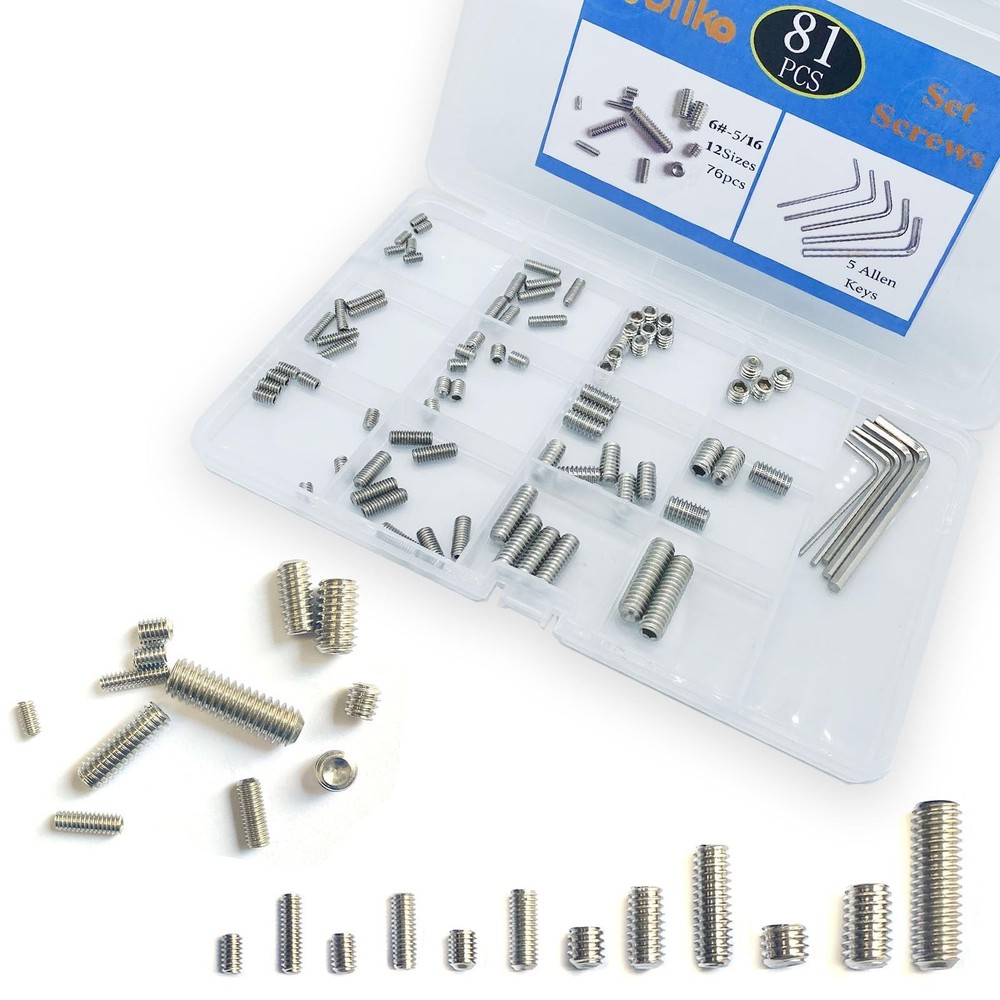 81pcs 6# 8# 10# 1/4 5/16 12 Sizes Thread Hex Socket Set Screw Assortment kit …