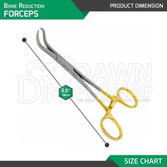 2 Pcs Bone Reduction Forceps 5.5″ & 8″ Curved Pointed Tip Gold Plated Instrument
