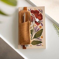 Denik 240pg Blank Notebook ; Burgundy Bloom with Carmel Crinkle Pouch
