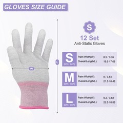 12Set ESD Anti-Static Gloves Carbon Fiber Protective Glove,Small Size Pink