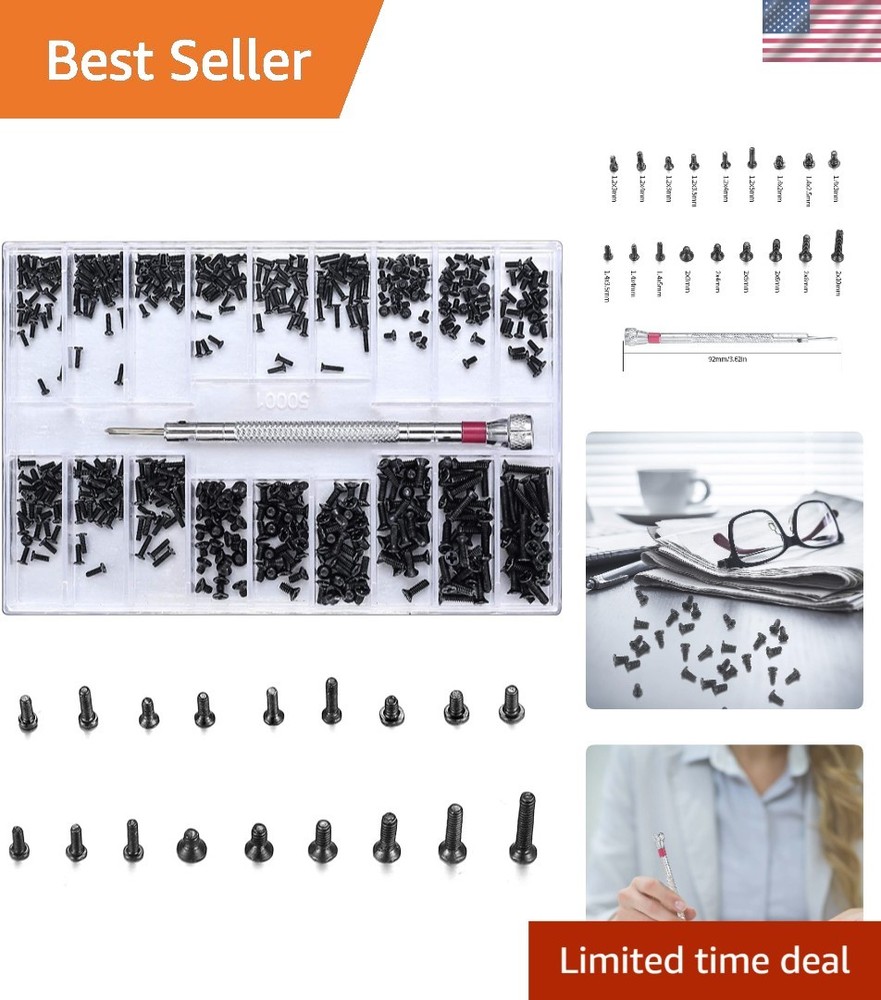 500 Pcs Tiny Micro Replacement Screws Assortment M1.2/M1.4/M2.0 with Screwdriver