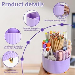 360 Rotating Pen and Pencil Holder Desk Organizer 5 Slots for Office School